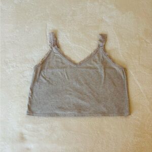 Gray Lace-Trimmed Tank Top
